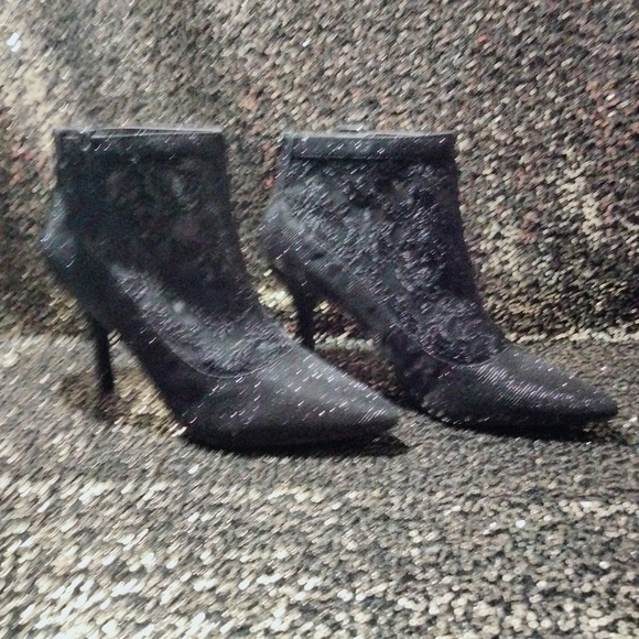 Black Sparkle Lace Ankle Boots - Picture 2 of 5